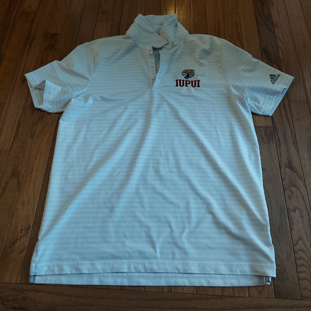 IUPUI Adidas Golf Polo Shirt Mens Large White Graige Stripe
